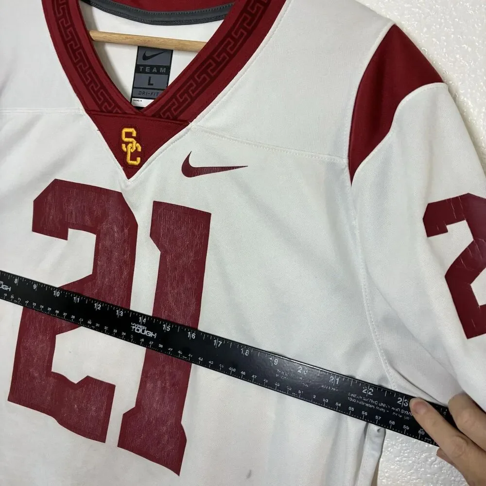 USC Trojans Jersey Mens Large White NCAA Football Nike Dri-FIT Number 21
